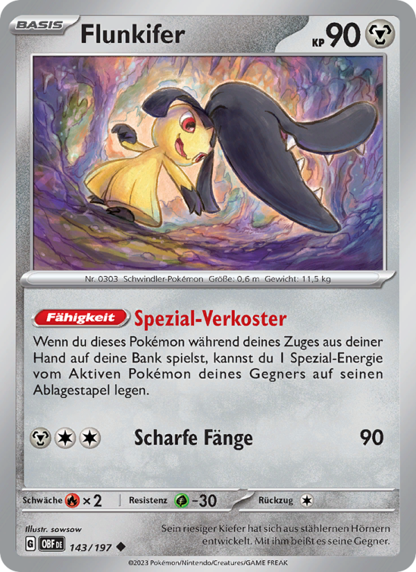 Flunkifer 143 — Obsidian Flames (German Pokémon TCG card)