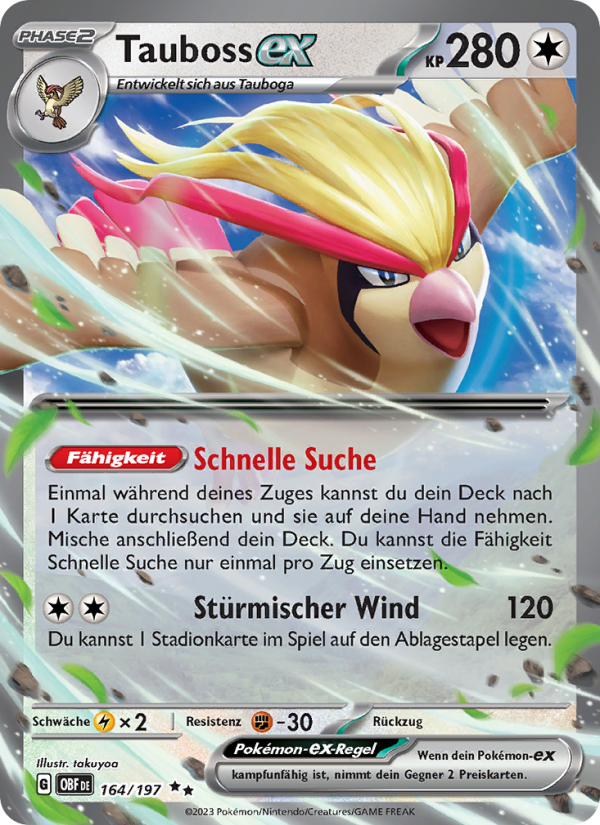Tauboss-ex 164 — Obsidian Flames (German Pokémon TCG card)