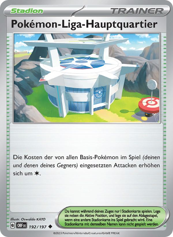 Pokémon-Liga-Hauptquartier 192 — Obsidian Flames (German Pokémon TCG card)