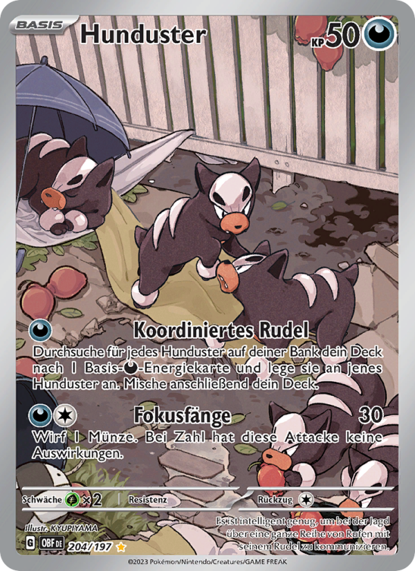 Hunduster 204 — Obsidian Flames (German Pokémon TCG card)