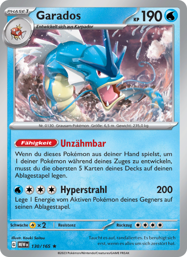 Garados 130 — 151 (German Pokémon TCG card)