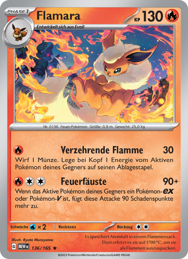 Flamara 136 — 151 (German Pokémon TCG card)