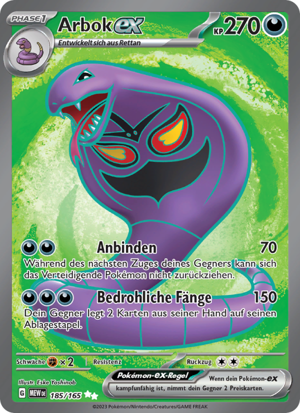 Arbok-ex 185 — 151 (German Pokémon TCG card)