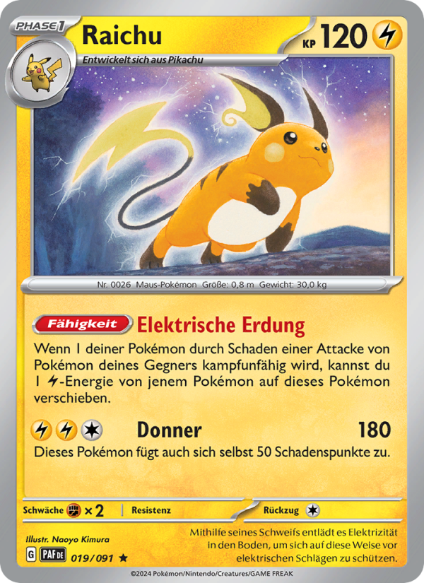 Raichu 019 — Paldeas Schicksale (German Pokémon TCG card)