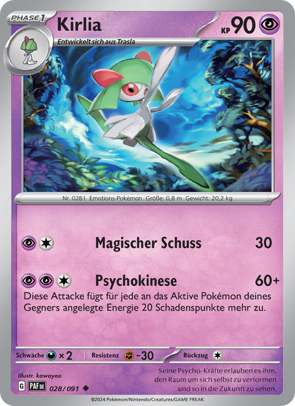 Kirlia 028 — Paldeas Schicksale (German Pokémon TCG card)