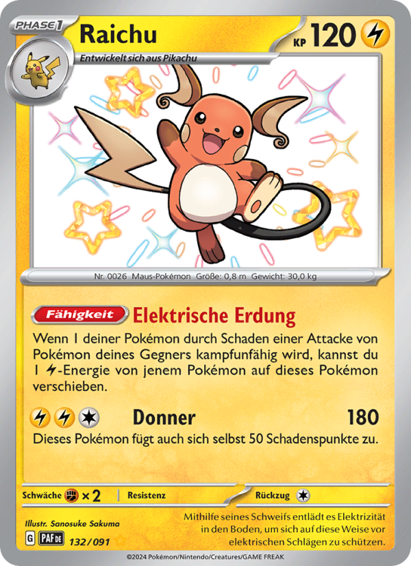 Raichu 132 — Paldeas Schicksale (German Pokémon TCG card)