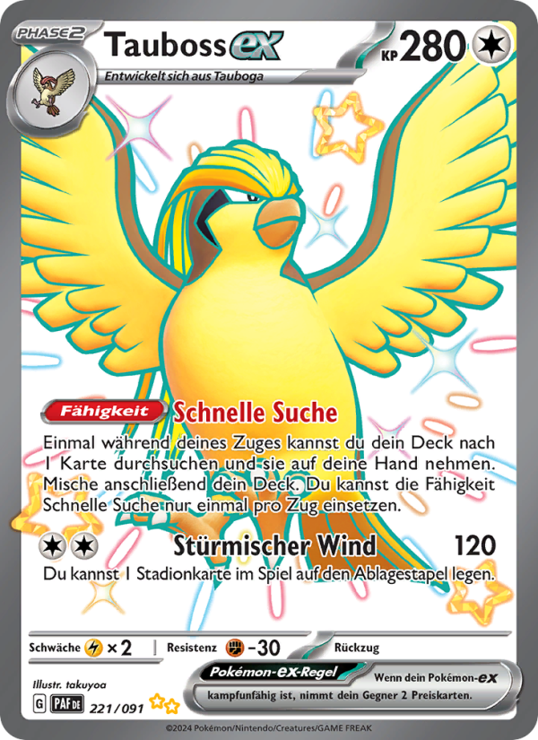 Tauboss-ex 221 — Paldeas Schicksale (German Pokémon TCG card)