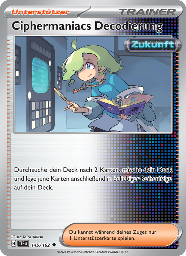 Ciphermaniacs Decodierung 145 — Temporal Forces (German Pokémon TCG card)