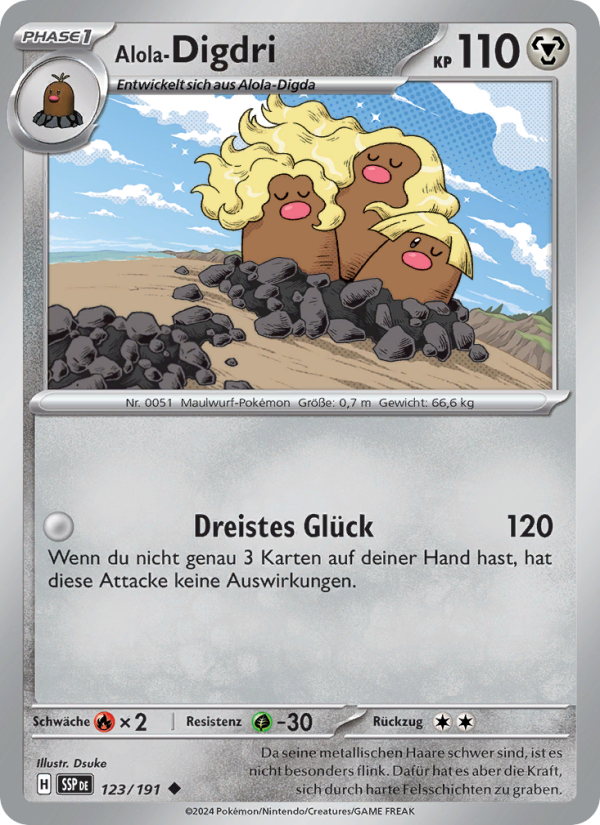Alola-Digdri 123 — Surging Sparks (German Pokémon TCG card)