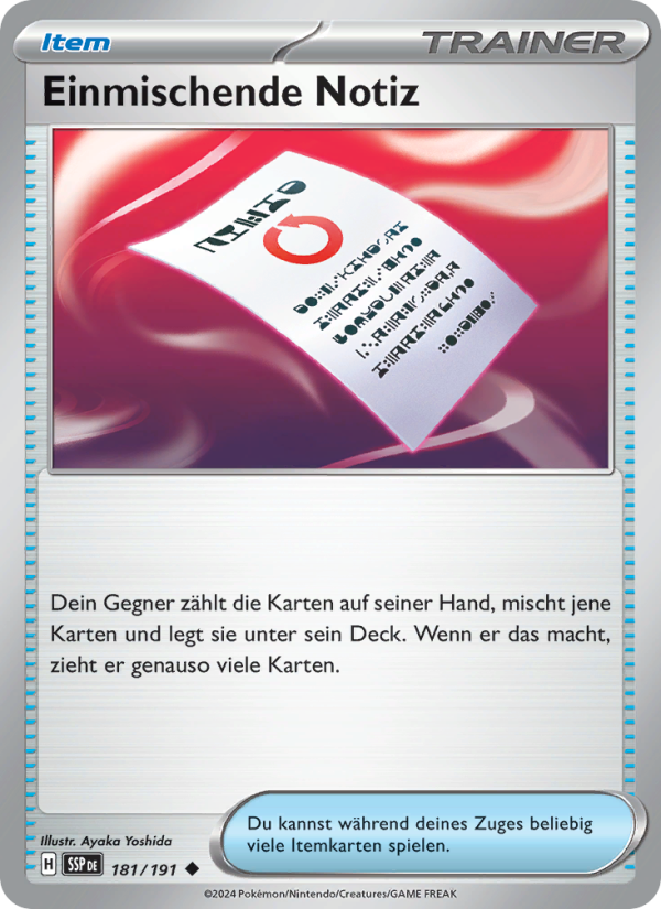 Einmischende Notiz 181 — Surging Sparks (German Pokémon TCG card)