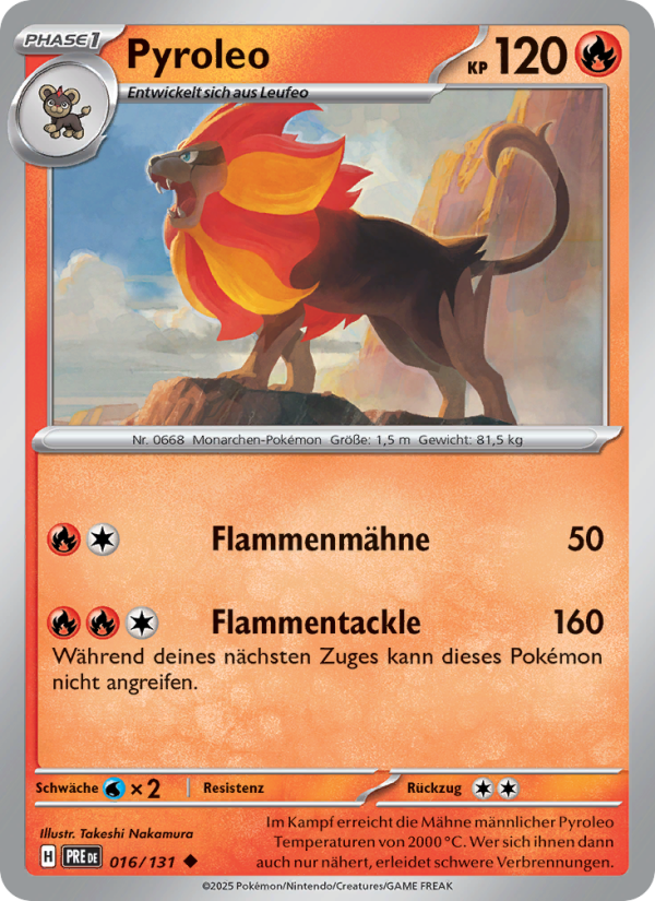 Pyroleo 016 — Prismatische Entwicklungen (German Pokémon TCG card)