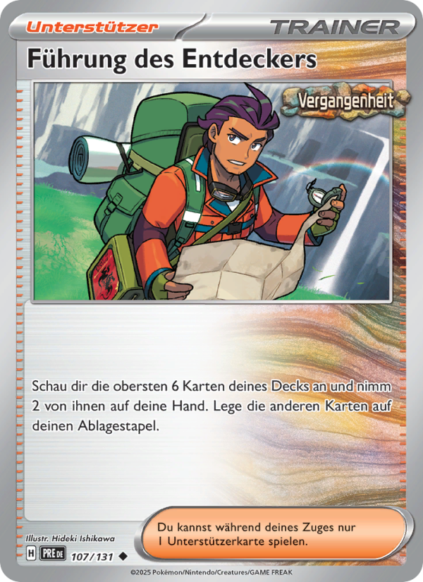 Führung des Entdeckers 107 — Prismatische Entwicklungen (German Pokémon TCG card)