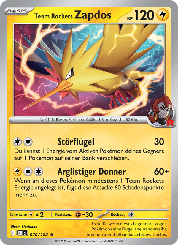 Team Rockets Zapdos 070 — Destined Rivals (German Pokémon TCG card)