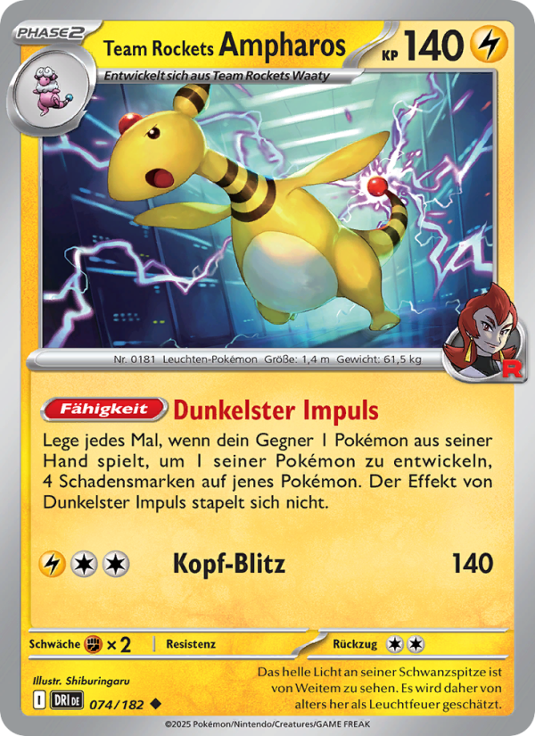 Team Rockets Ampharos 074 — Destined Rivals (German Pokémon TCG card)