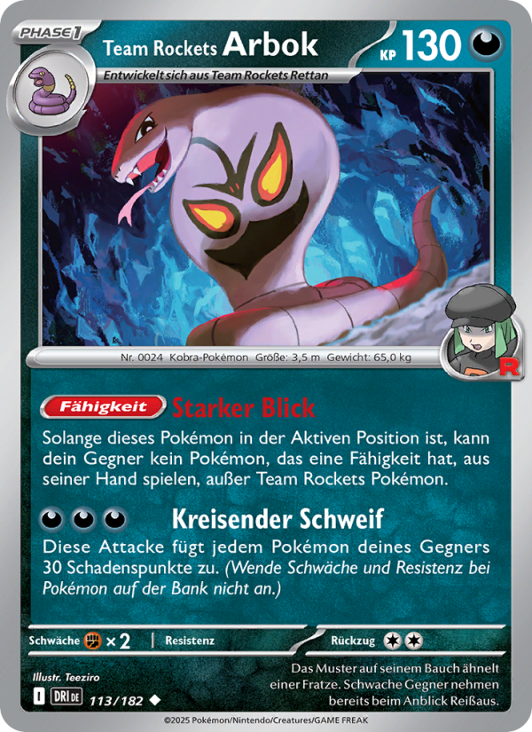 Team Rockets Arbok 113 — Destined Rivals (German Pokémon TCG card)