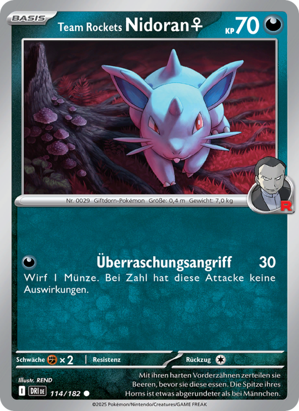 Team Rockets Nidoran♀ 114 — Destined Rivals (German Pokémon TCG card)