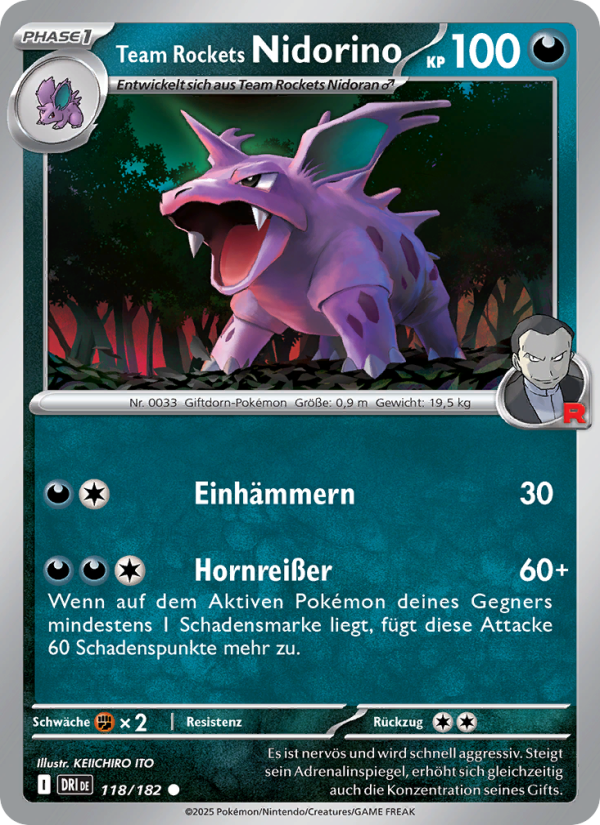 Team Rockets Nidorino 118 — Destined Rivals (German Pokémon TCG card)