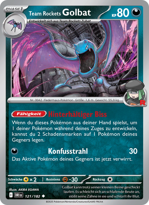Team Rockets Golbat 121 — Destined Rivals (German Pokémon TCG card)