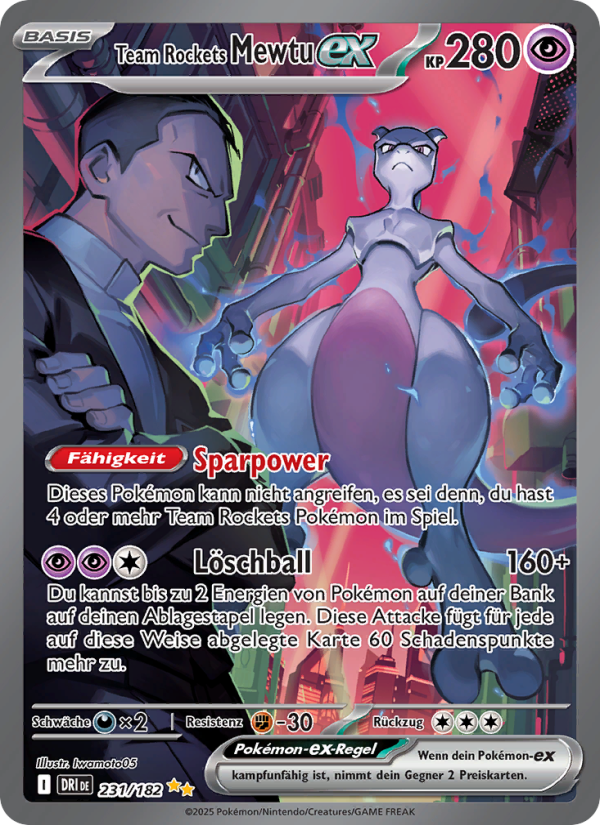 Team Rockets Mewtu-ex 231 — Destined Rivals (German Pokémon TCG card)