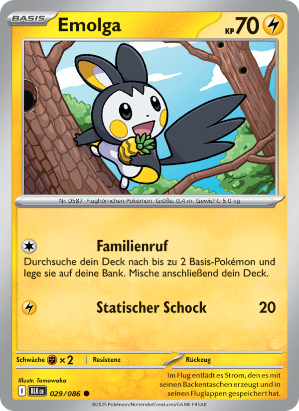 Emolga 029 — Schwarze Blitze (German Pokémon TCG card)
