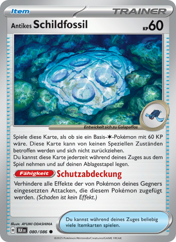 Antikes Schildfossil 080 — Schwarze Blitze (German Pokémon TCG card)