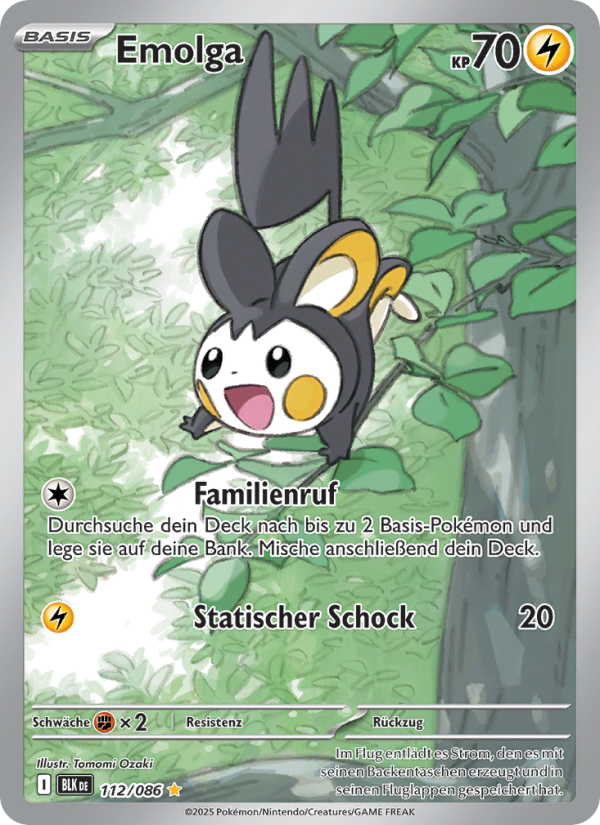 Emolga 112 — Schwarze Blitze (German Pokémon TCG card)