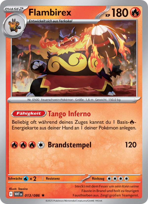 Flambirex 013 — Weiße Flammen (German Pokémon TCG card)