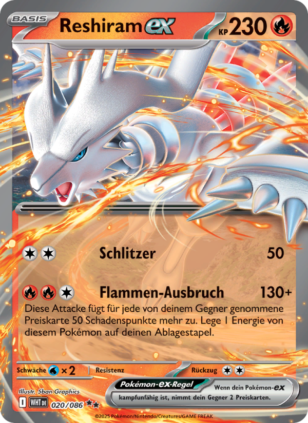 Reshiram-ex 020 — Weiße Flammen (German Pokémon TCG card)