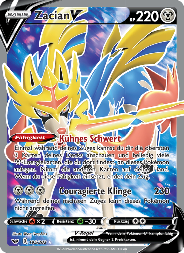 Zacian V 195 — Sword & Shield (German Pokémon TCG card)