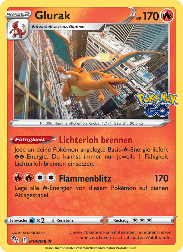 Glurak 010 — Pokémon GO (German Pokémon TCG card)