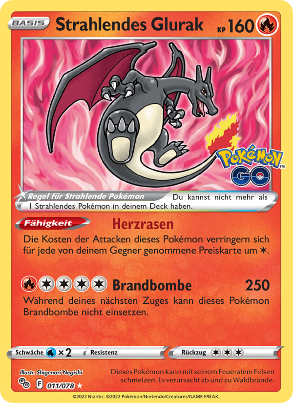 Strahlendes Glurak 011 — Pokémon GO (German Pokémon TCG card)
