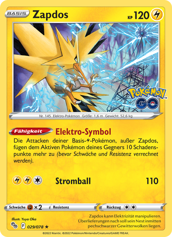 Zapdos 029 — Pokémon GO (German Pokémon TCG card)