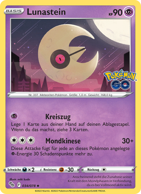 Lunastein 034 — Pokémon GO (German Pokémon TCG card)