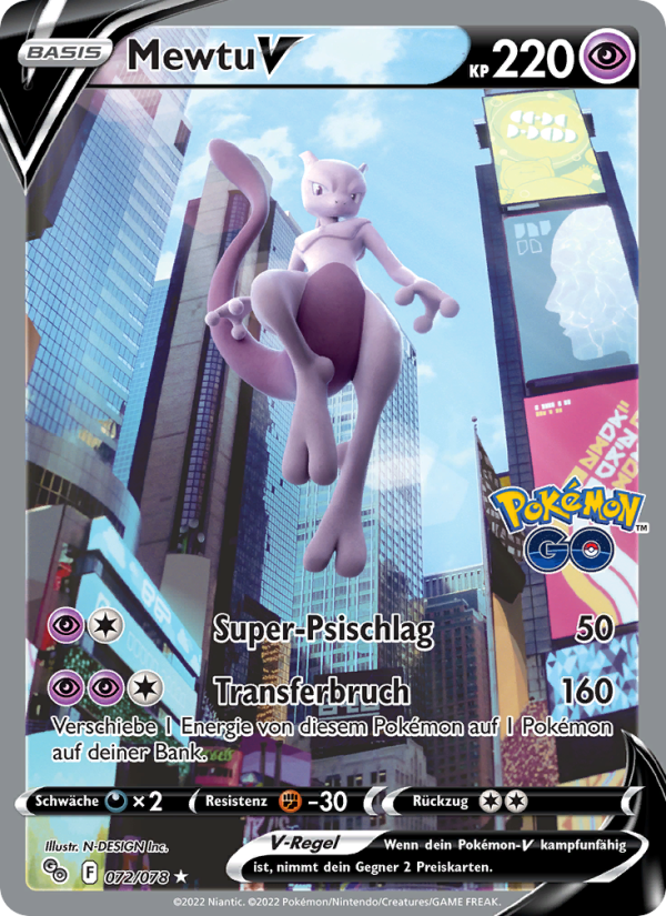 Mewtu V 072 — Pokémon GO (German Pokémon TCG card)