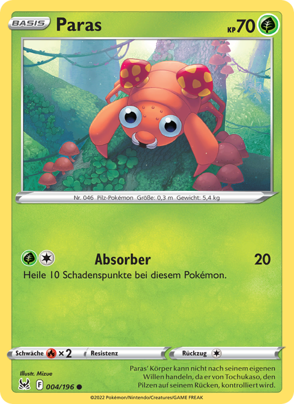 Paras 004 — Lost Origin (German Pokémon TCG card)