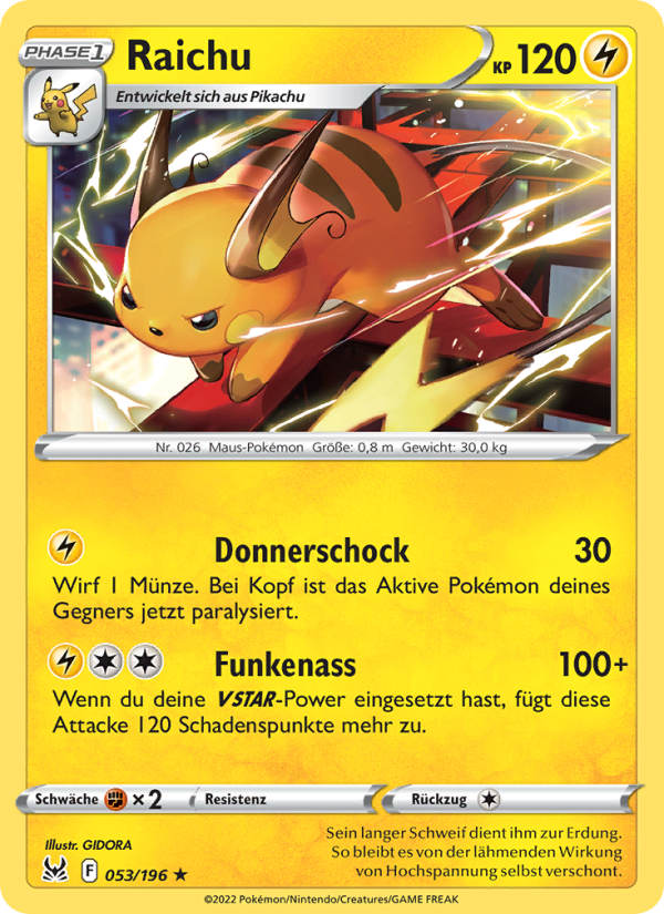 Raichu 053 — Lost Origin (German Pokémon TCG card)