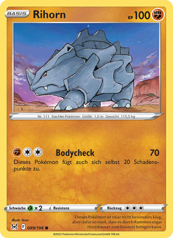 Rihorn 089 — Lost Origin (German Pokémon TCG card)