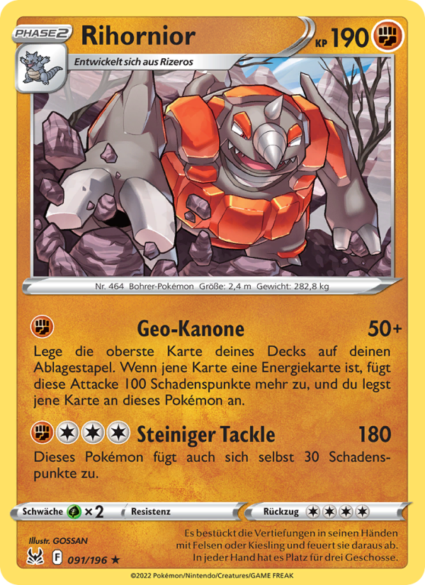 Rihornior 091 — Lost Origin (German Pokémon TCG card)