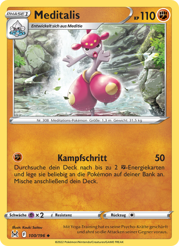 Meditalis 100 — Lost Origin (German Pokémon TCG card)