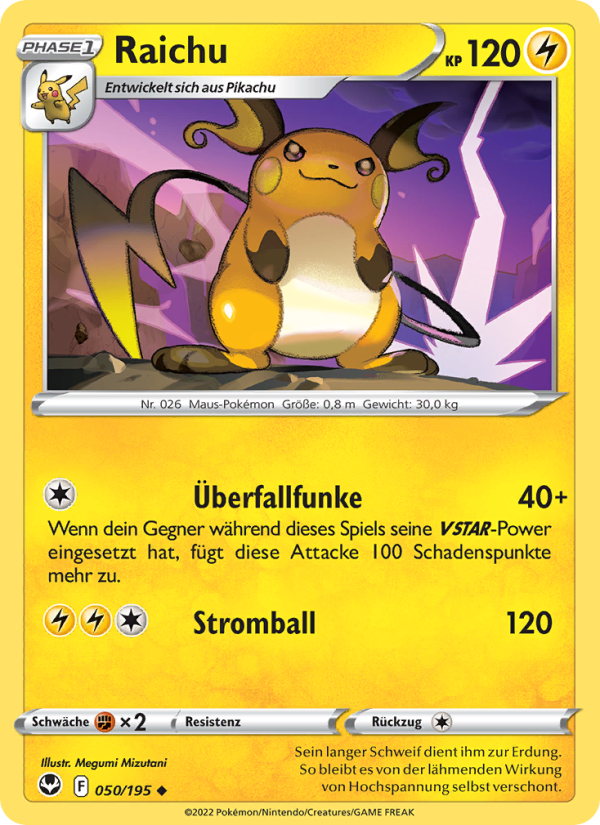Raichu 050 — Silver Tempest (German Pokémon TCG card)