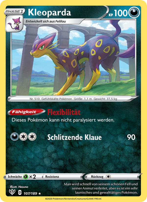 Kleoparda 107 — Darkness Ablaze (German Pokémon TCG card)