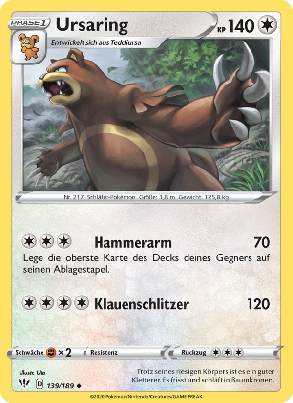 Ursaring 139 — Darkness Ablaze (German Pokémon TCG card)