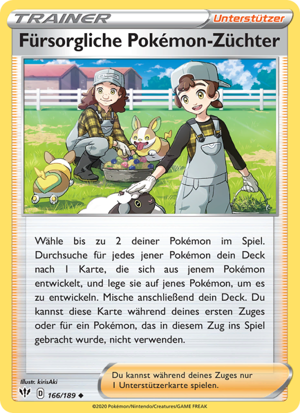 Fürsorgliche Pokémon-Züchter 166 — Darkness Ablaze (German Pokémon TCG card)
