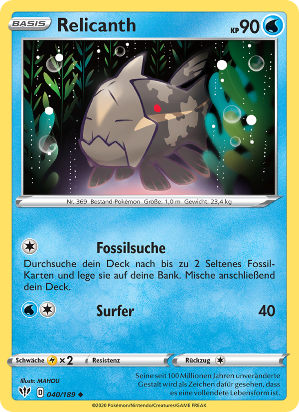 Relicanth 40 — Darkness Ablaze (German Pokémon TCG card)
