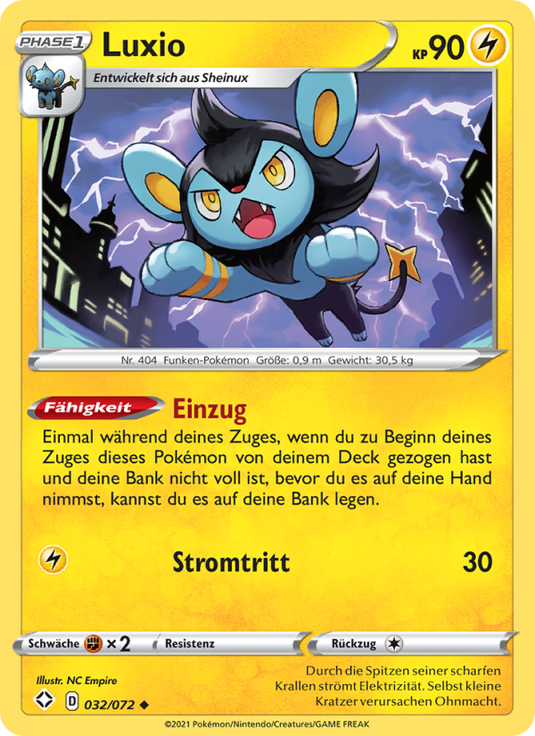 Luxio 32 — Glänzendes Schicksal (German Pokémon TCG card)