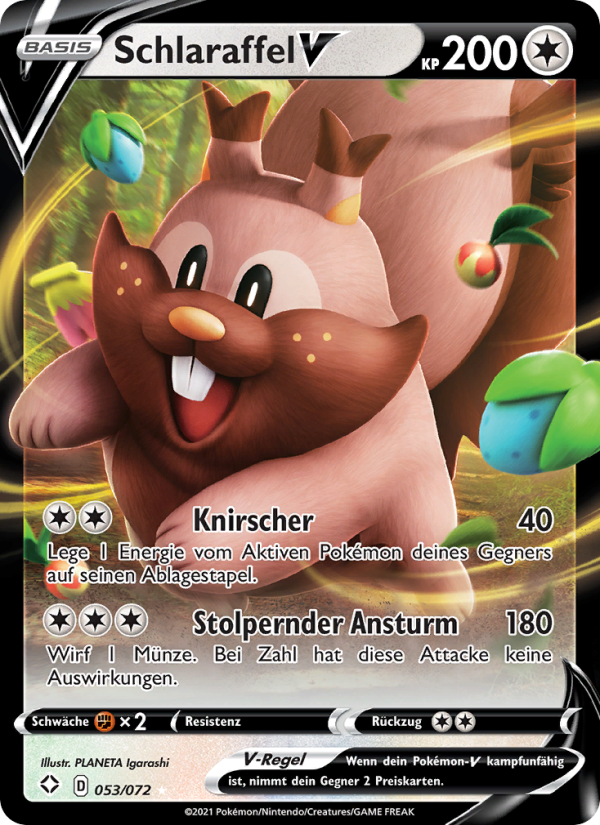 Schlaraffel V 53 — Glänzendes Schicksal (German Pokémon TCG card)