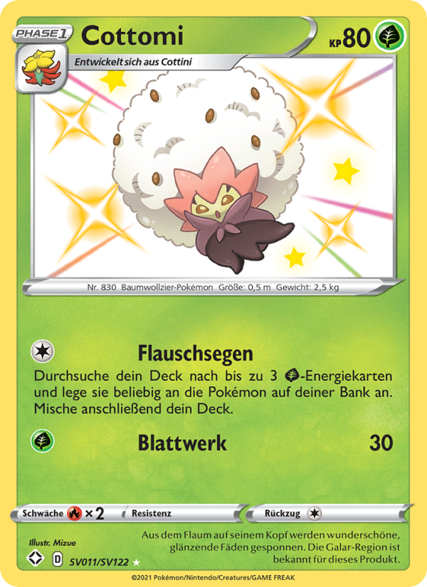 Cottomi SV011 — Glänzendes Schicksal (German Pokémon TCG card)