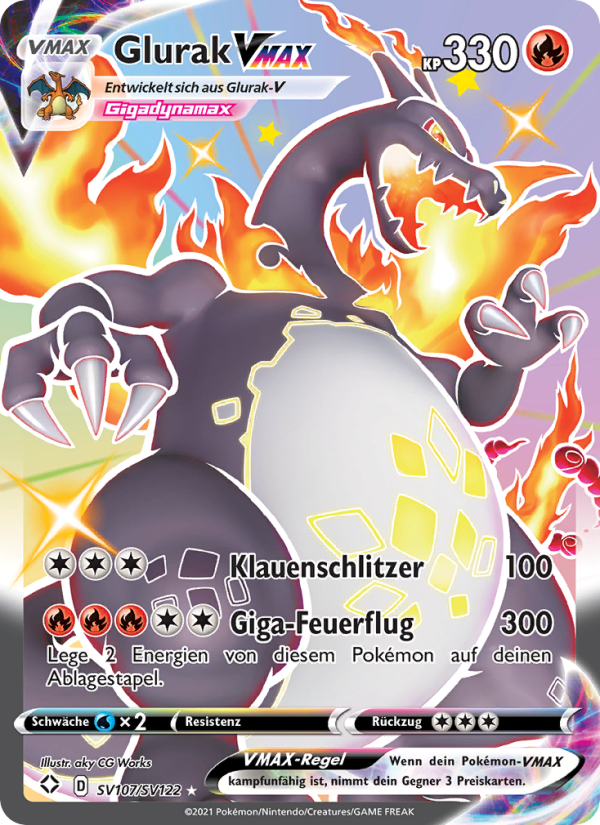 Glurak VMAX SV107 — Glänzendes Schicksal (German Pokémon TCG card)