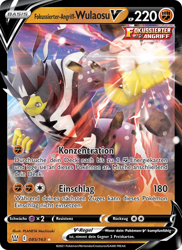 Fokussierter-Angriff-Wulaosu V 85 — Battle Styles (German Pokémon TCG card)