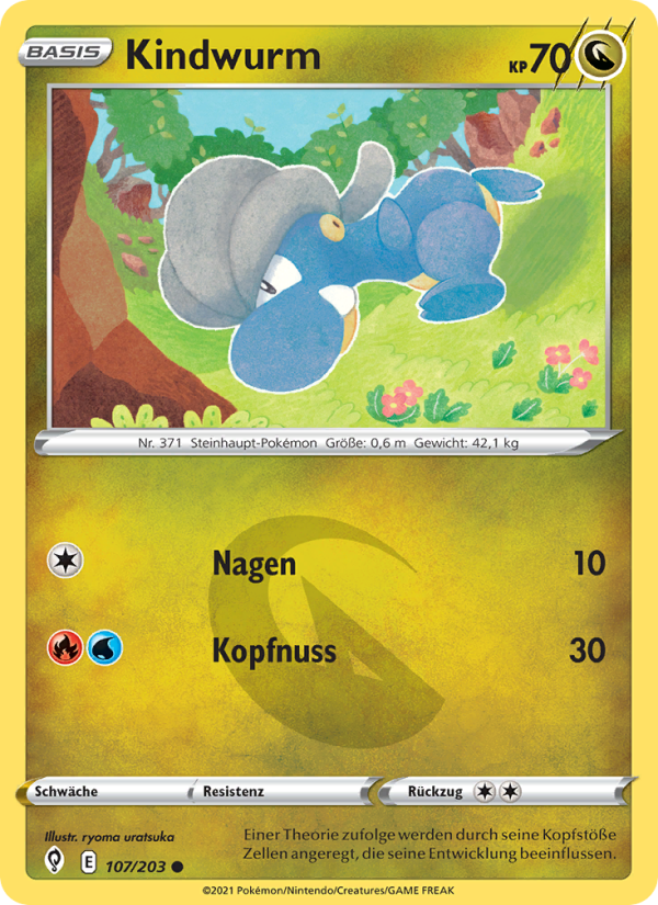 Kindwurm 107 — Evolving Skies (German Pokémon TCG card)